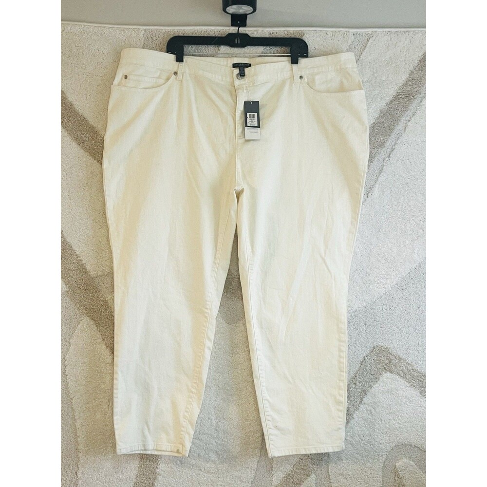 Eileen Fisher Jeans 24W Slim Ankle Crop Cream Organic Cotton Stretch NWT $198.00